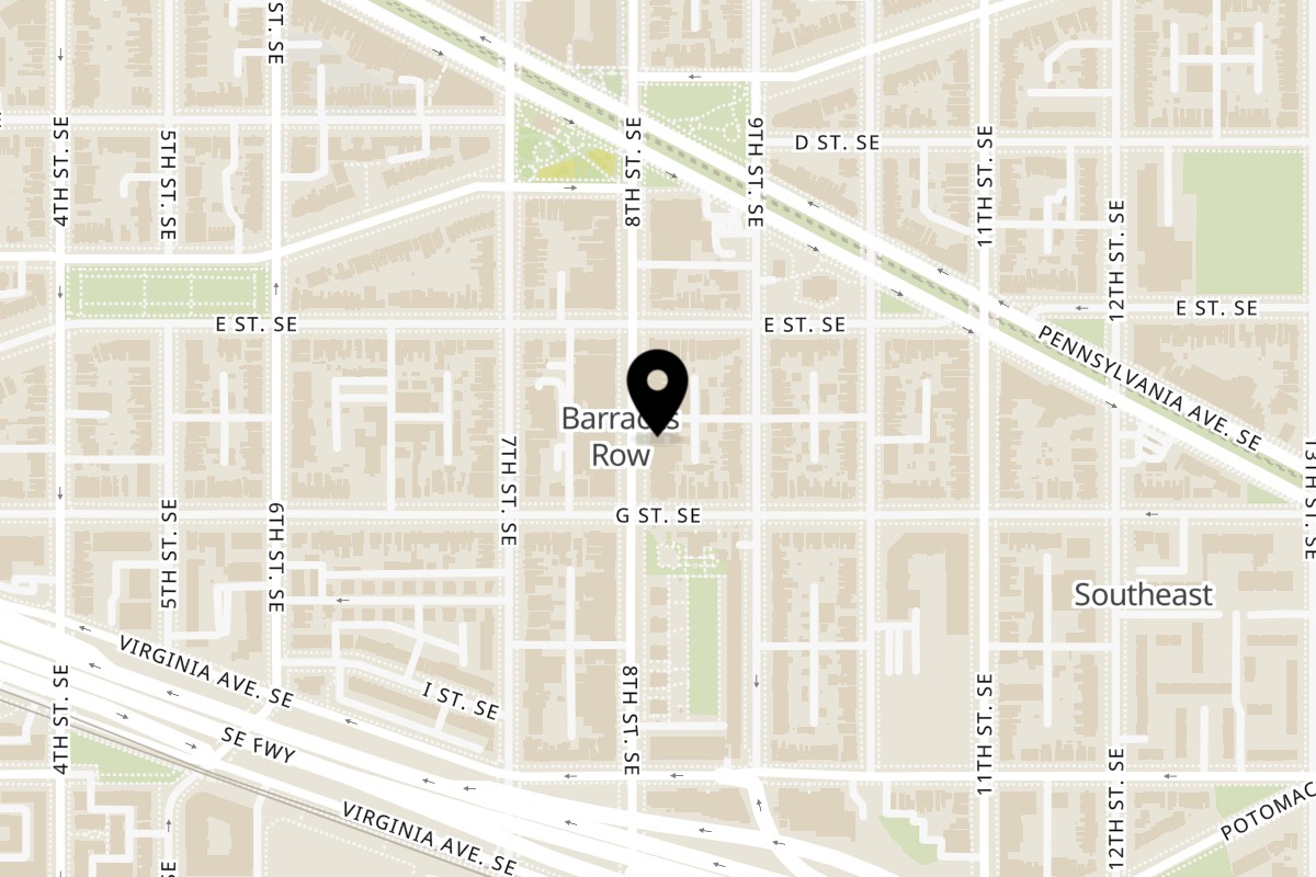 Map showing the location of Bombay Street Foods Bombay Street Food 2 on 524 8th St SE in Washington